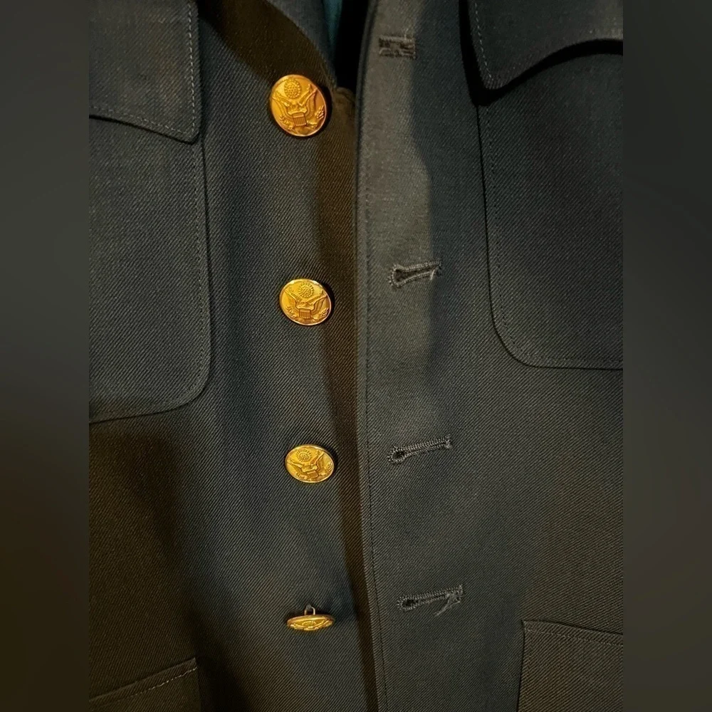 Men’s military jacket XL 38L long coat embroidered patched army green outerwear - Picture 11 of 15